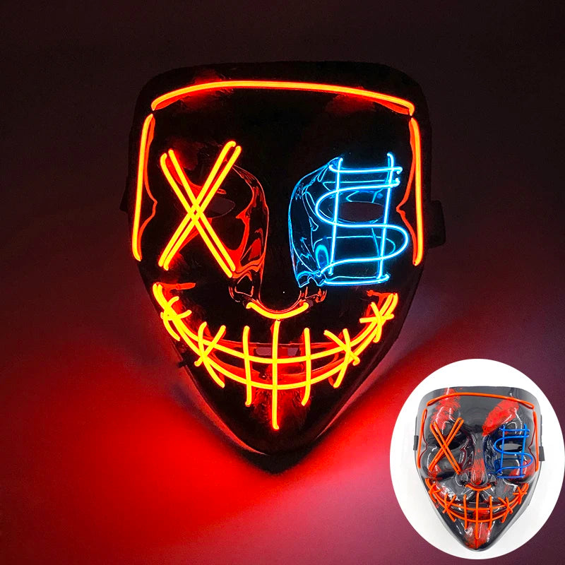 Wireless Mixed Colors Halloween Glowing Scary Face Mask Luminous LED Purge Mask Horror Light up Mask Adult Cosplay Props Costume