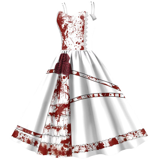 2025 New Halloween Dress - Women'S Strapless Horror Gown, Scary Costume for Stage Party, Gothic Lace Dress