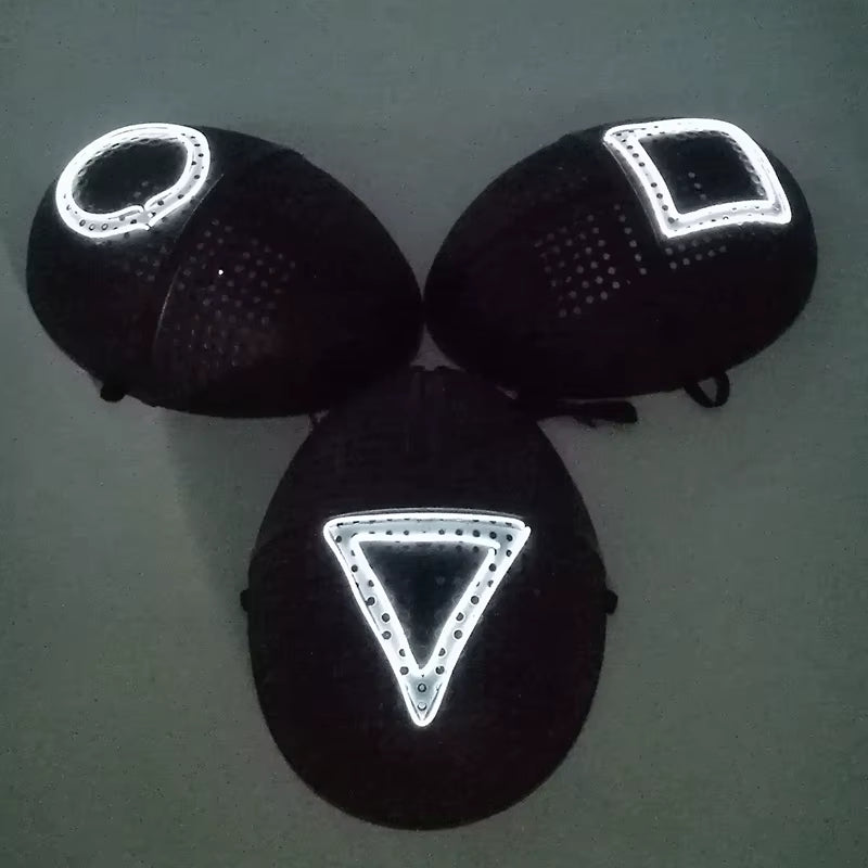 Cosplay Circle Square Triangle Light up Masks Glowing LED Full Face Mask Disguise Supplies Film Theme Neon Luminous Mask Props