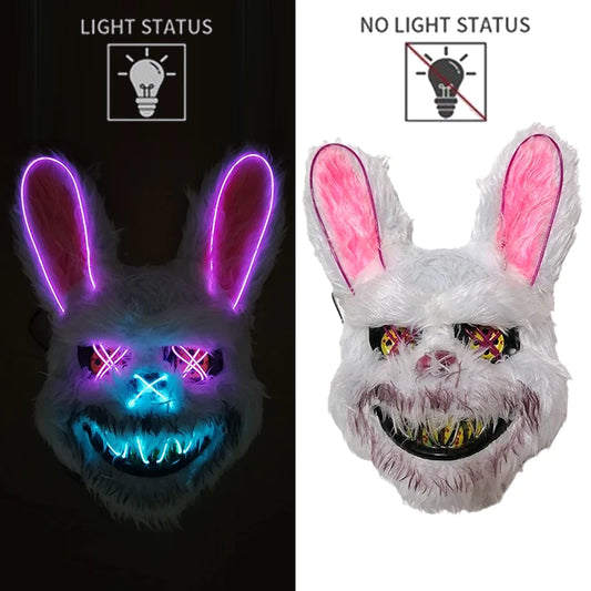 Halloween Horror Bloody Head Cover Mask LED Multicolor Rabbit Cosplay Face Mask Halloween Carnival Costume Headgear Props