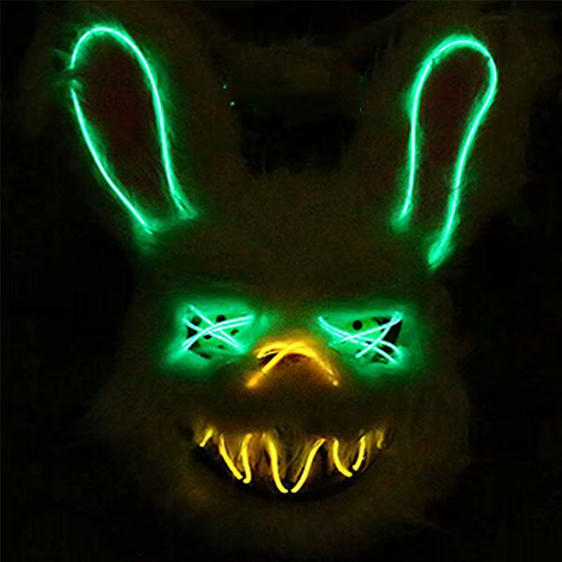 Halloween Horror Bloody Head Cover Mask LED Multicolor Rabbit Cosplay Face Mask Halloween Carnival Costume Headgear Props