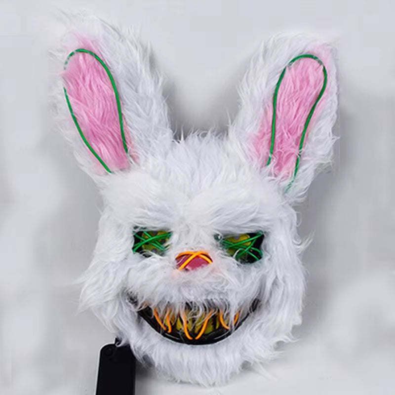 Halloween Horror Bloody Head Cover Mask LED Multicolor Rabbit Cosplay Face Mask Halloween Carnival Costume Headgear Props