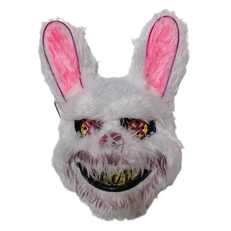 Halloween Horror Bloody Head Cover Mask LED Multicolor Rabbit Cosplay Face Mask Halloween Carnival Costume Headgear Props