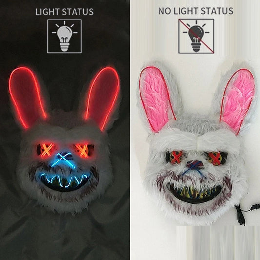 Halloween Horror Bloody Head Cover Mask LED Multicolor Rabbit Cosplay Face Mask Halloween Carnival Costume Headgear Props