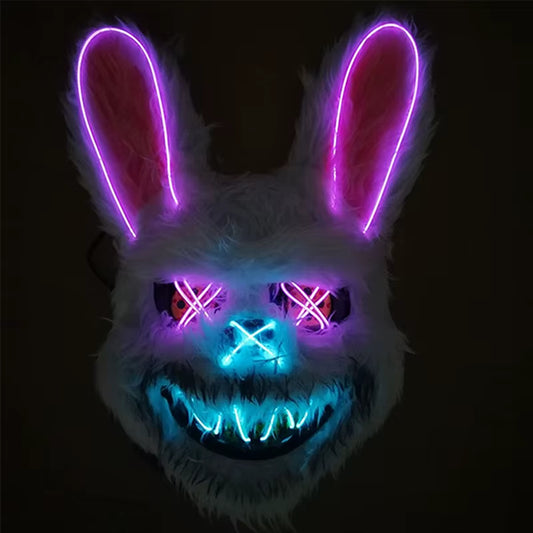 Halloween Horror Bloody Head Cover Mask LED Multicolor Rabbit Cosplay Face Mask Halloween Carnival Costume Headgear Props
