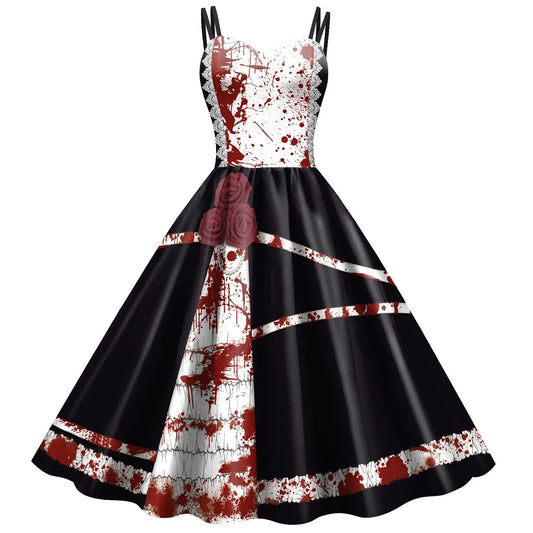 2025 New Halloween Dress - Women'S Strapless Horror Gown, Scary Costume for Stage Party, Gothic Lace Dress