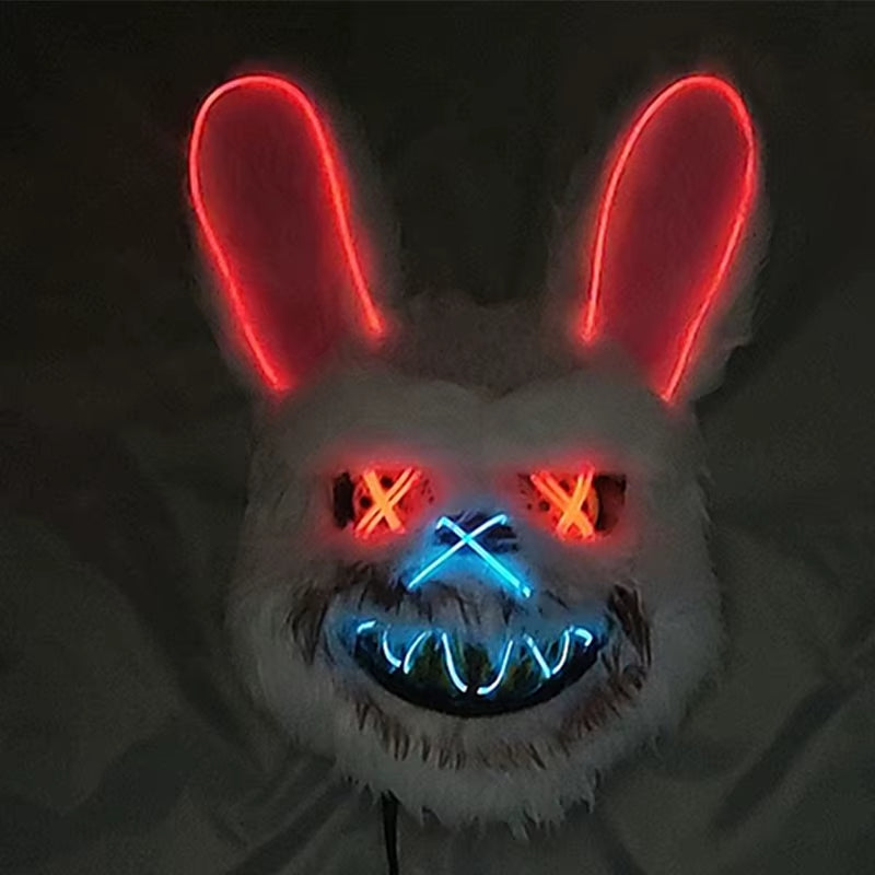 Halloween Horror Bloody Head Cover Mask LED Multicolor Rabbit Cosplay Face Mask Halloween Carnival Costume Headgear Props