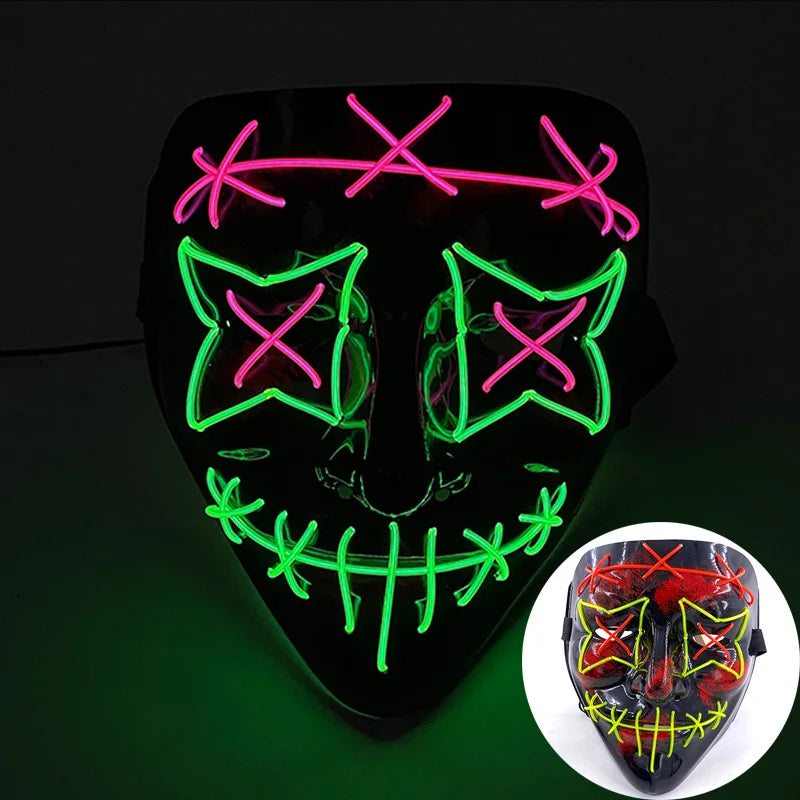Wireless Mixed Colors Halloween Glowing Scary Face Mask Luminous LED Purge Mask Horror Light up Mask Adult Cosplay Props Costume